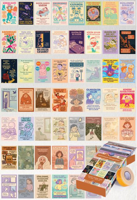 Motivasyon Risografları Temalı 54 Adet Duvar Poster Seti Oda Dekoru (Paspartulu)