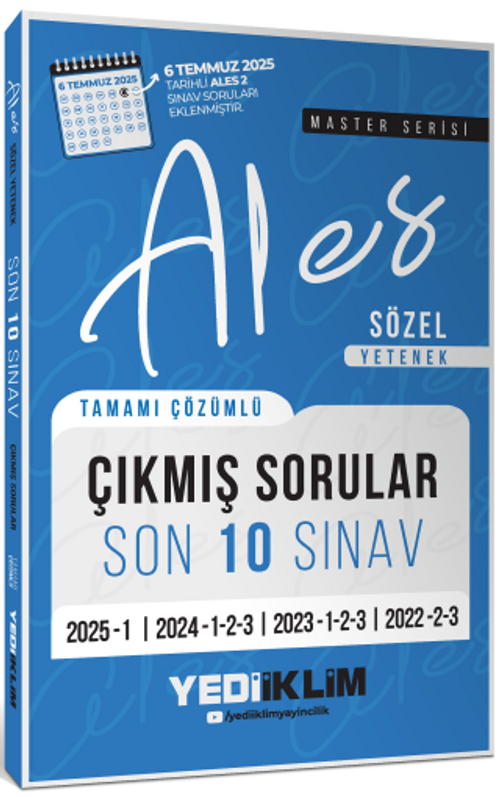 ALES Master Serisi Sözel Yetenek Tamamı Çözümlü Son 10 Sınav Çıkmış Sorular 6 Temmuz 2025 Ales-2 Ekli)