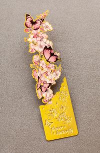 Metal Kitap Ayracı - Pembe Kelebek Desenli (MA06)