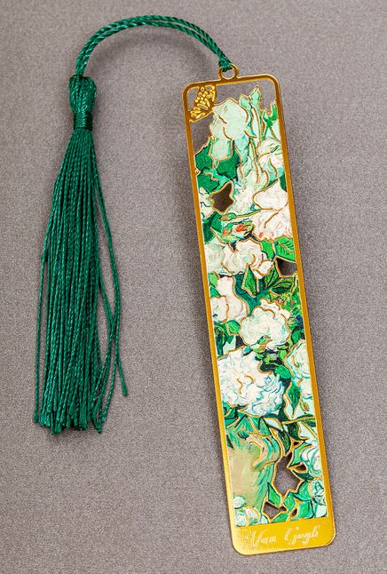 Metal Kitap Ayracı - Van Gogh - Van Gogh - Beyaz Gül Çerçeveli (MA19) 