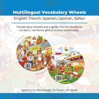 Kelime Çarkları Seti - 5 Dilde Temel Kelimeler (İngilizce, Almanca, İspanyolca, Fransızca, İtalyanca) Multilingual Vocabulary Wheels