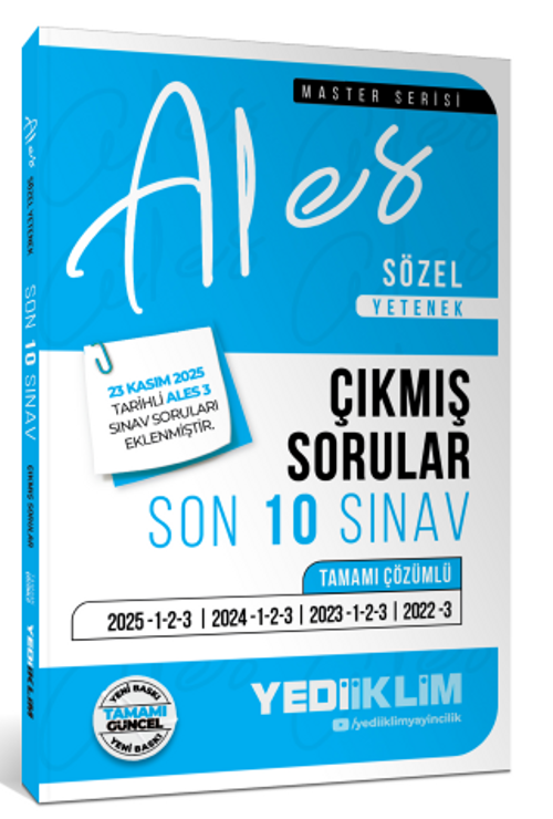 2026 ALES Sözel Yetenek Tamamı Çözümlü Son 10 Sınav Çıkmış Sorular (23 Kasım 2025 Ales-3 Ekli)