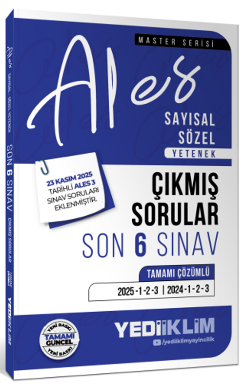 2026 ALES  Sayısal Sözel Yetenek Tamamı Çözümlü Son 6 Sınav Çıkmış Sorular (23 Kasım 2025 Ales-3 Ekli)