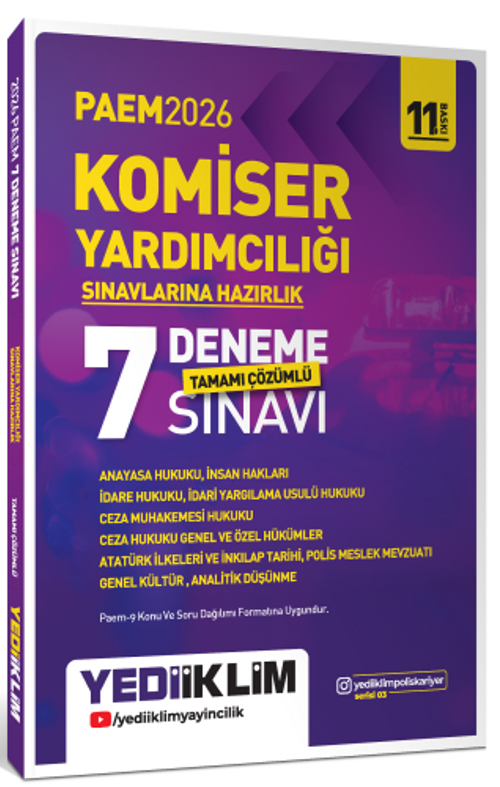 2026 PAEM Komiser Yardımcılığı Sınavlarına Hazırlık Tamamı Çözümlü 7 Deneme Sınavı