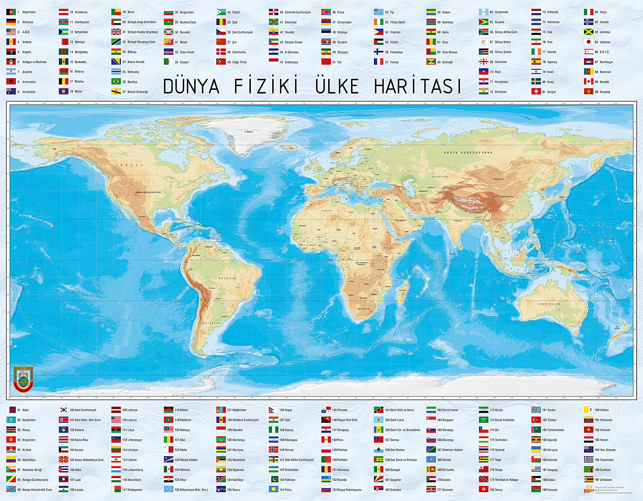 Harita Serisi - Dünya Fiziki Ülke Haritası 3000 Parça (HR75-MMM