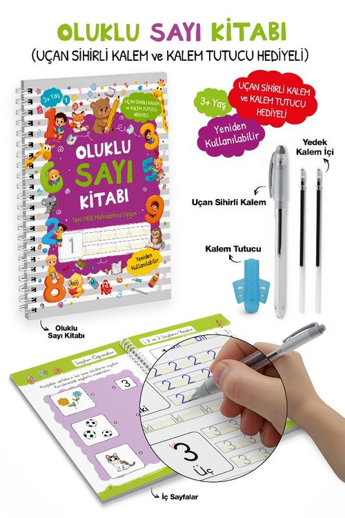 Oluklu Sayı Kitabı / Uçan Sihirli Kalem ve Kalem Tutucu Hediyeli