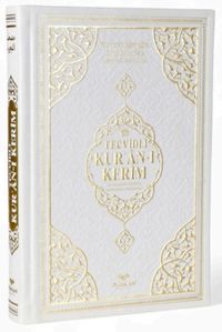 Orta Boy Bilgisayar Hattı Arapça Tepe Varaklı Termo Deri Tecvidli Kuran-ı Kerim - Beyaz