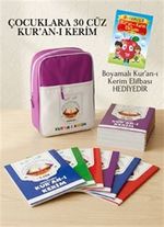 Çocuklara 30 Cüz Kur'an-ı Kerim (Pembe Çantalı) Boyamalı Kur'an-ı Kerim Elifbası Hediyedir