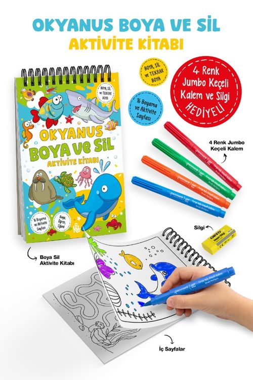 Okyanus / Boya ve Sil Aktivite Kitabı / 3 Yaş +