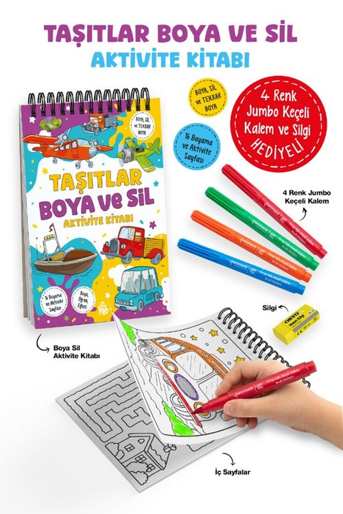 Taşıtlar / Boya ve Sil Aktivite Kitabı / 3 Yaş+
