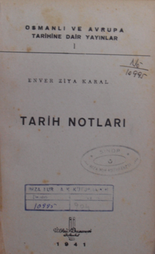 Tarih Notları / Osmanlı ve Avrupa Tarihine Dair Yayınlar I / 13-B-21