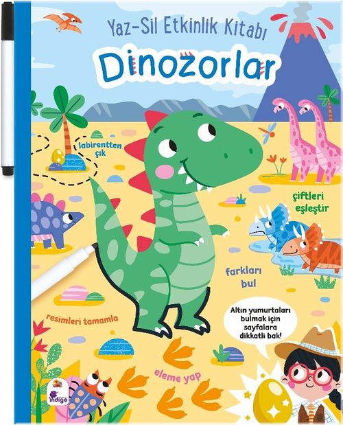Yaz-Sil Etkinlik Kitabı Dinozorlar (Kalemli)