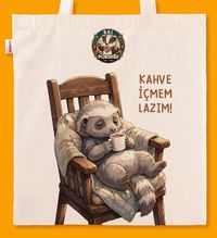 Askılı Bez Çanta - Bal Porsuğu - Kahve İçmem Lazım
