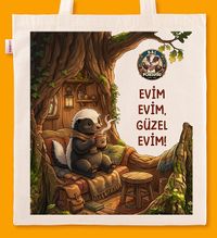 Askılı Bez Çanta - Bal Porsuğu - Evim Evim, Güzel Evim