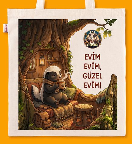 Askılı Bez Çanta - Bal Porsuğu - Evim Evim, Güzel Evim