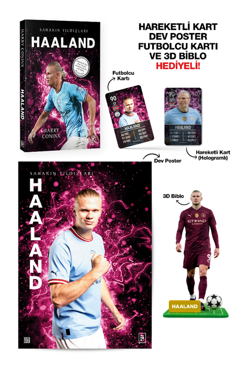 Haaland - Sahanın Yıldızları - 3D Biblo, Hareketli Kart, Dev Poster ve Futbolcu Kartı Hediyeli!