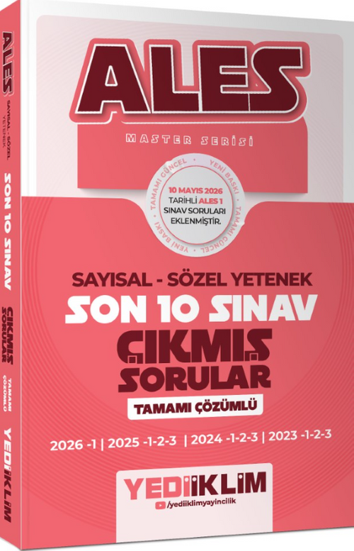 ALES Master Serisi Sayısal Sözel Yetenek Tamamı Çözümlü Son 10 Sınav Çıkmış Sorular (10 Mayıs 2026 Ales-1 Ekli)