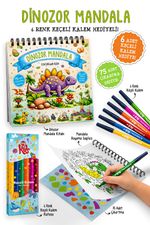 Dinozor Mandala - 6 Renk Keçeli Kalem ve 75 Adet Çıkartma Hediyeli 3+
