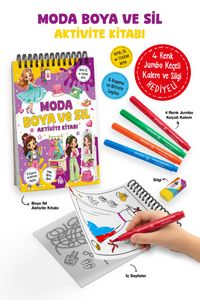 Moda / Boya ve Sil Aktivite Kitabı 4 Renk Jumbo Keçeli Kalem ve Silgi Hediyeli 3 Yaş+