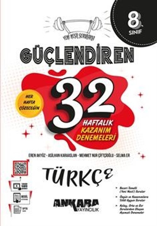 8. Sınıf Güçlendiren 32 Haftalık Türkçe Kazanım Denemeleri (Video