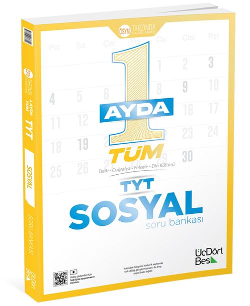 1 Ayda Tüm TYT Sosyal Soru Bankası (Video Çözümlü, ÖSYM Tarzında Hazırlanmış) / Tarih, Coğrafya, Felsefe, Din Kültürü