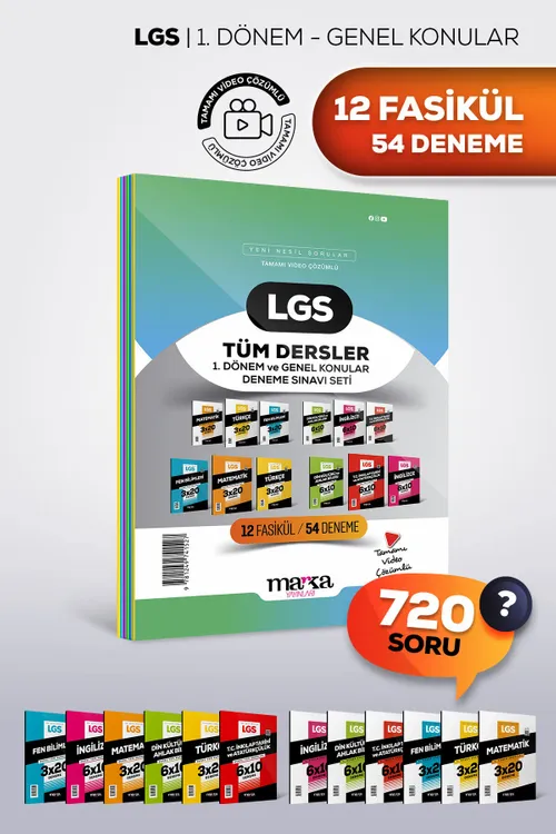 2025 LGS 1. Dönem ve Genel Konular Tüm Dersler Deneme Sınavı ( 12 Fasikül Seti ) 54 Deneme