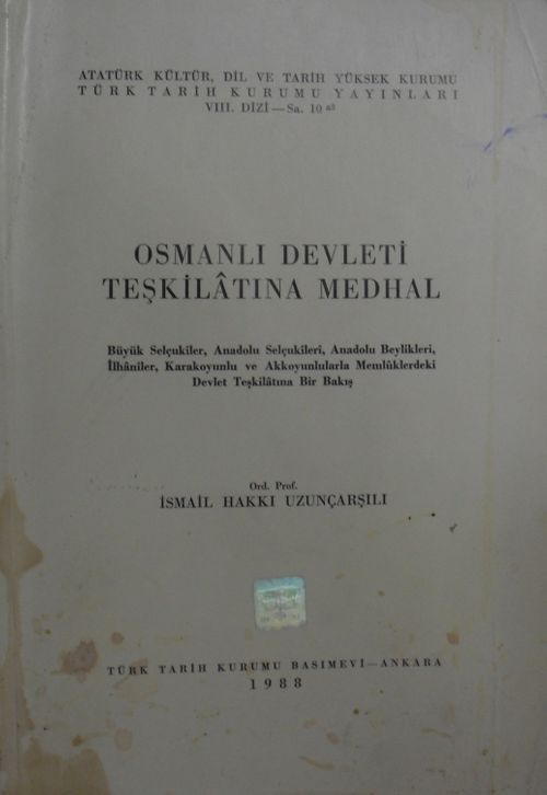Osmanlı Devleti Teşkilatına Medhal (Kod:13-Z-188)