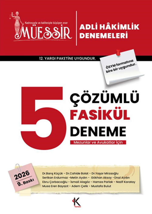 Müessir Adli Hakimlik Denemeleri 2026 / Çözümlü 5 Deneme
