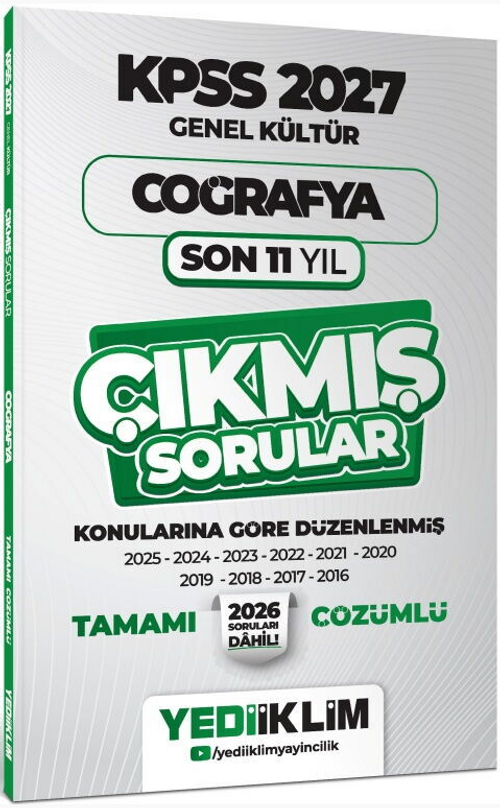 2027 KPSS Genel Kültür Coğrafya Konularına Göre Tamamı Çözümlü Son 11 Yıl Çıkmış Sorular
