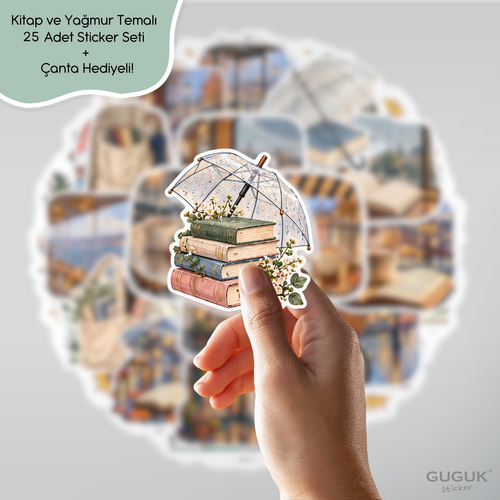 Kitap ve Yağmur Sticker Seti