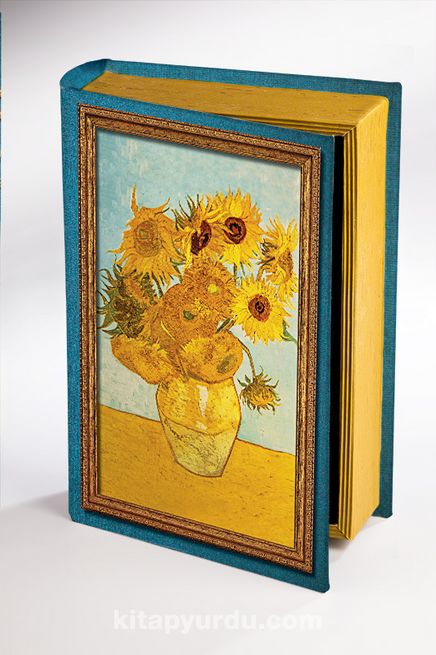 Kitap Şeklinde Ahşap Hediye Kutu - Vazoda Oniki Ayçiçeği 