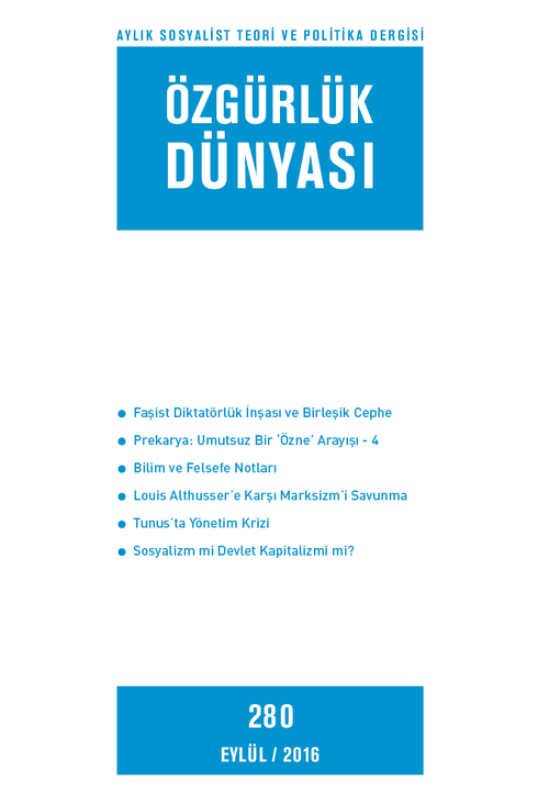 Özgürlük Dünyası / Aylık Sosyalist Teori ve Politika Dergisi / Eylül 2016 Sayı:280