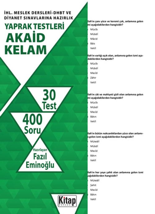 İHL Meslek Dersleri-DHBT ve Diyanet Sınavlarına Hazırlık Yaprak Testleri Akaid-Kelam