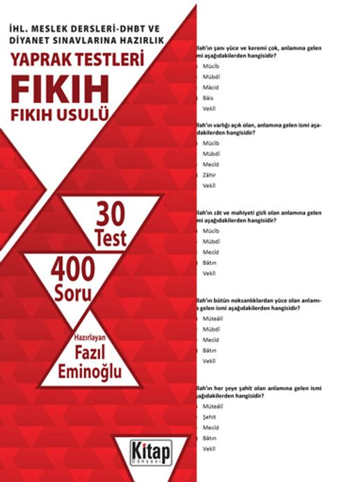 İHL. Meslek Dersleri-DHBT ve Diyanet Sınavlarına Hazırlık Yaprak Testleri Fıkıh-Fıkıh Usulü