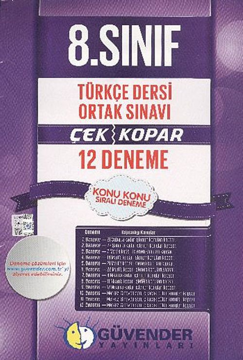 8. Sınıf Türkçe Dersi Ortak Sınavı Çek Kopar 12 Deneme