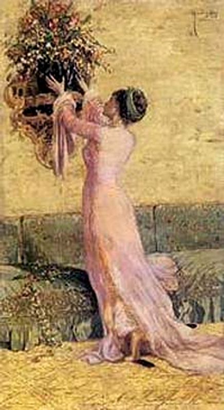 Çiçek Düzelten Kız / Osman Hamdi Bey (OHB 008-50x90) (Çerçevesiz)