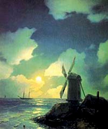 Deniz Kenarında Yel Değirmeni-1837 / Ivan Konst. Aivazovsky (AIK 003-60x75) (Çerçevesiz)