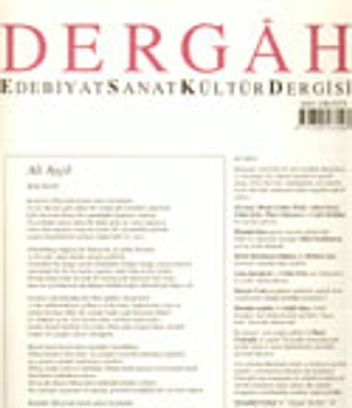 Dergah Edebiyat Sanat Kültür Dergisi / Kasım 2003 - Sayı 165