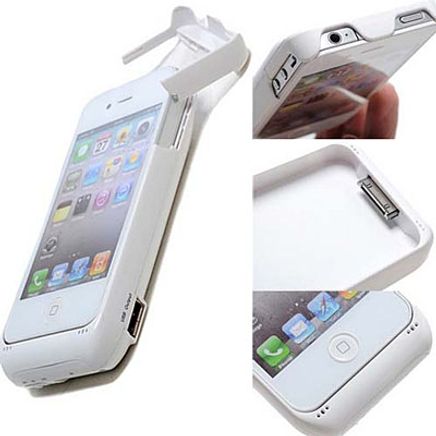 İphone 4 4S İçin Şarjlı Kılıf ((Beyaz)1900 mAh)