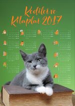 2017 Takvimli Poster - Kediler ve Kitaplar - Yeşil