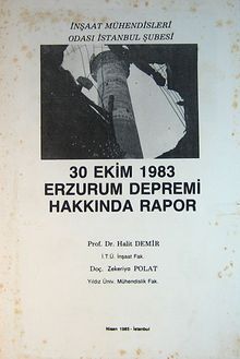 30 Ekim 1983 Erzurum Depremi Hakkında Rapor (1-I-22)