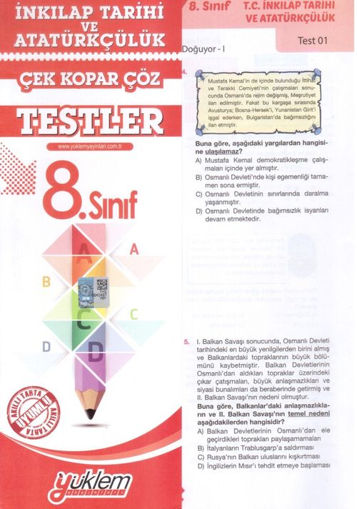 8. Sınıf İnkılap Tarihi ve Atatürkçülük Test Çek-Kopar-Çöz
