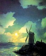Deniz Kenarında Yel Değirmeni-1837 / Ivan Konst. Aivazovsky (AIK 003-50x60) (Çerçevesiz)