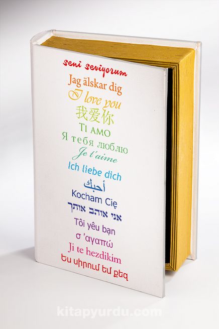 Kitap Şeklinde Ahşap Hediye Kutu Aşkın Dili - 15 Dil - Beyaz
