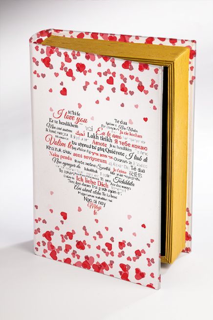 Kitap Şeklinde Ahşap Hediye Kutu Aşkın Dili - Diller - Kalpli