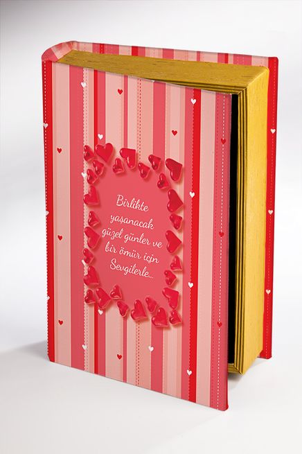 Kitap Şeklinde Ahşap Hediye Kutu Aşkın Dili - Çizgili