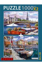 Cafe in Cassis Along The Seine 2x1000 Parça Puzzle Takım