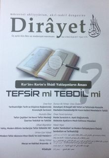 Dirayet Üç Aylık İlim Fikir ve Medeniyet Dergisi Sayı:3