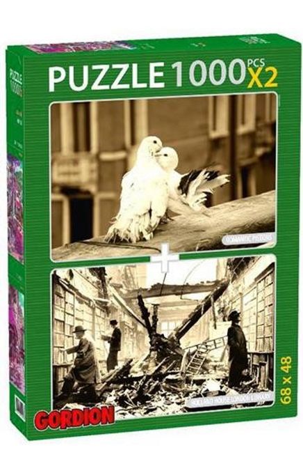Romantic Pigeons-London Library 2x1000 Parça Puzzle Takım