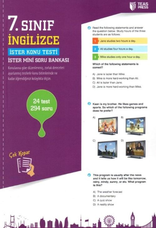 7. Sınıf İngilizce Yaprak Test Çek Kopar 